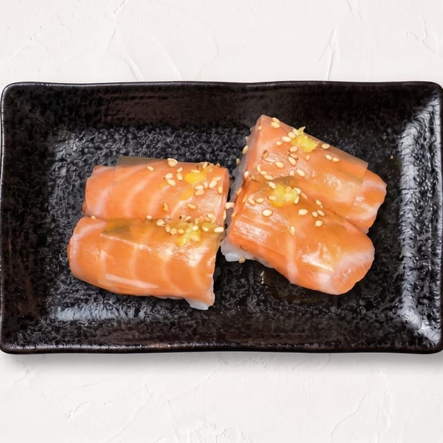 Salmon with Battera Kombu Nigiri.