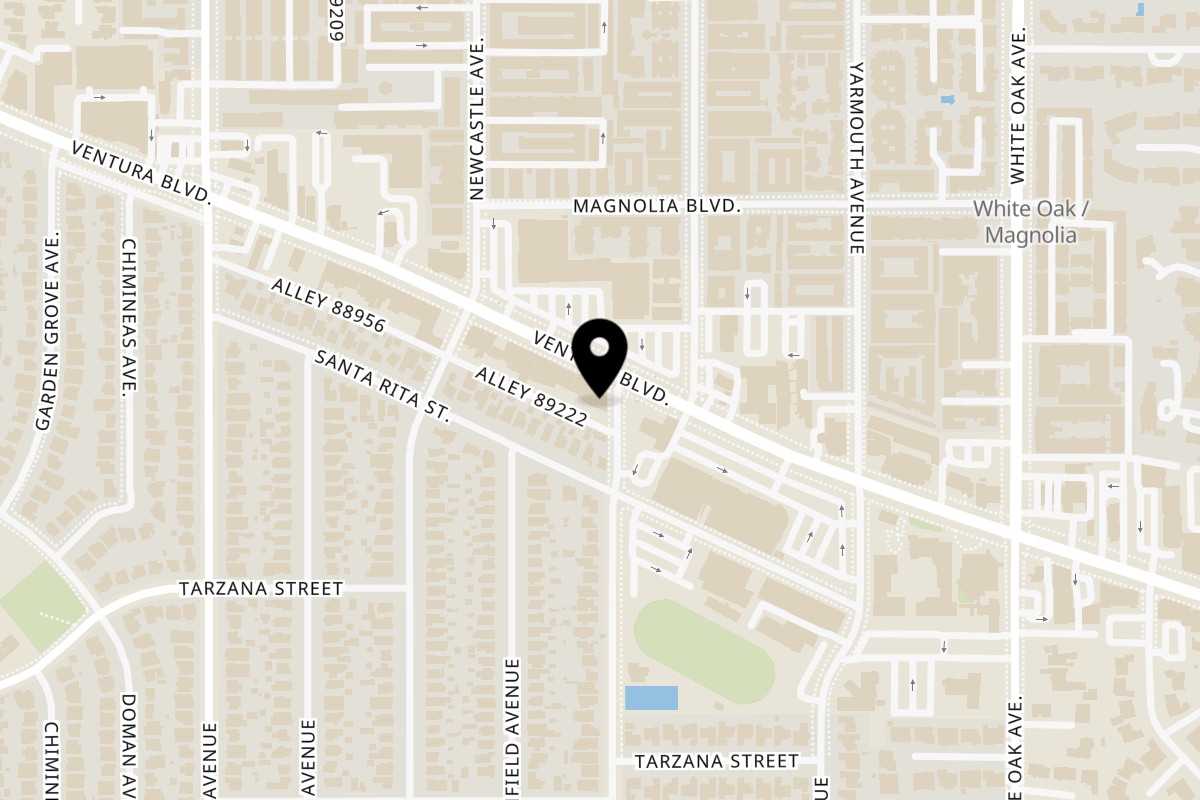Map showing the location of Makoto Sushi on 17920 Ventura Blvd in Encino